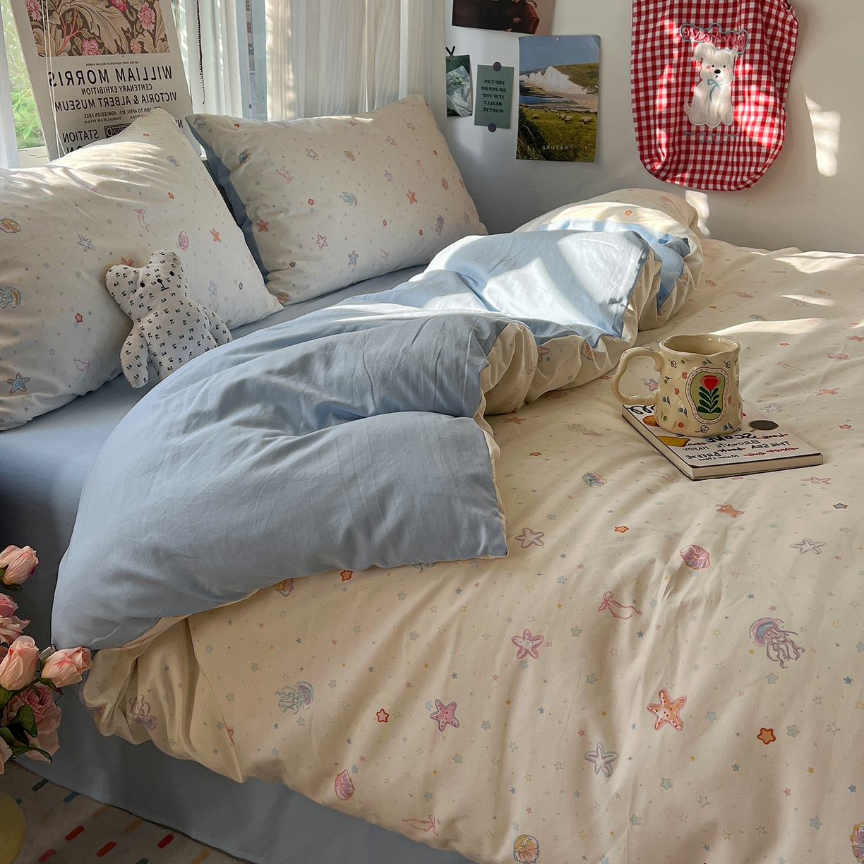 91家纺网 家纺一手货源 找家纺 水墨江南 2026新款加厚仿棉古法水洗棉小布袋款印花四件套 海底乐园