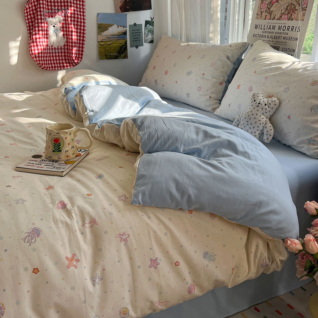 91家纺网 家纺一手货源 找家纺 水墨江南 2026新款加厚仿棉古法水洗棉小布袋款印花四件套 海底乐园