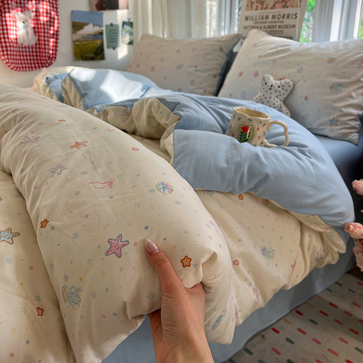 91家纺网 家纺一手货源 找家纺 水墨江南 2026新款加厚仿棉古法水洗棉小布袋款印花四件套 海底乐园