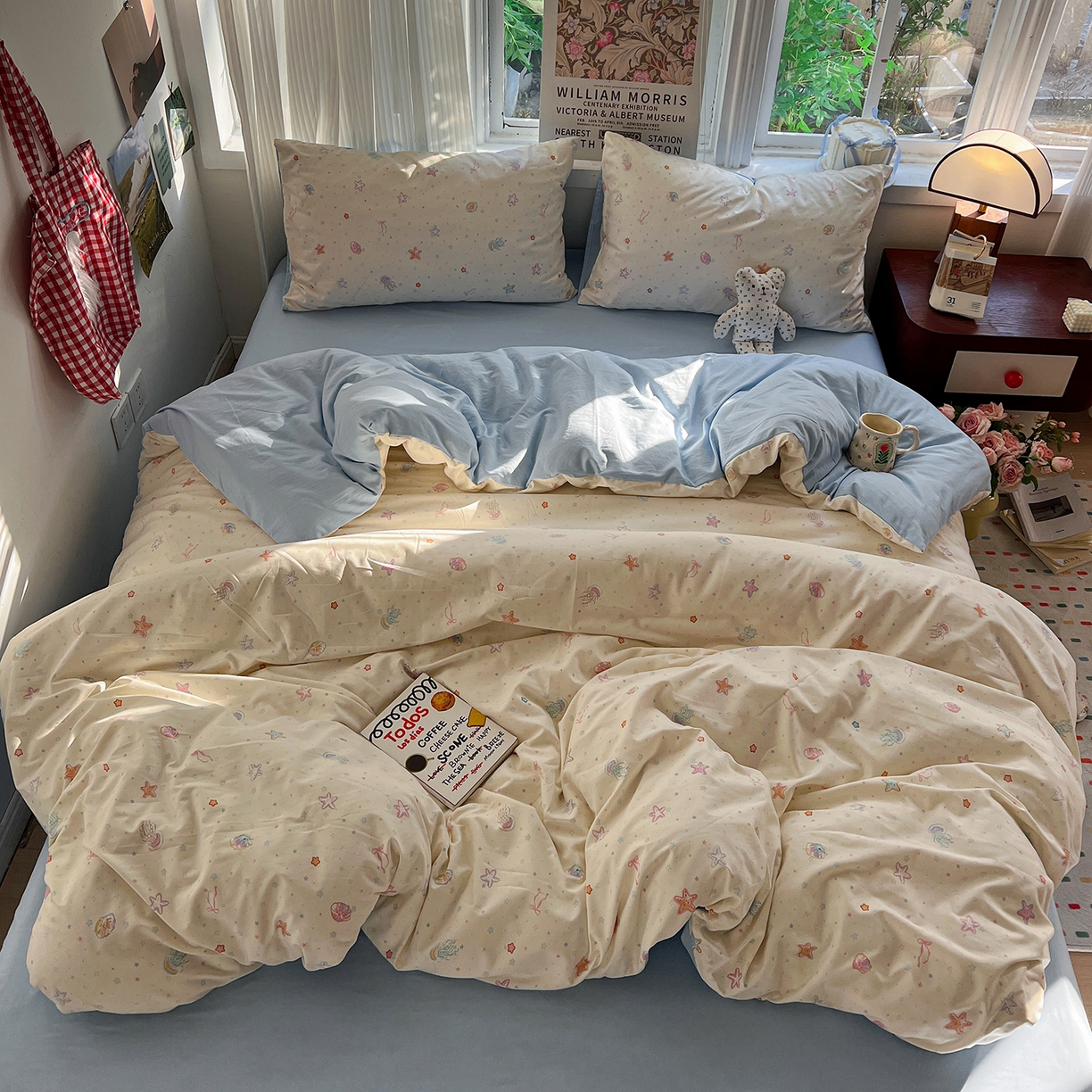 91家纺网 家纺一手货源 找家纺 水墨江南 2026新款加厚仿棉古法水洗棉小布袋款印花四件套 海底乐园