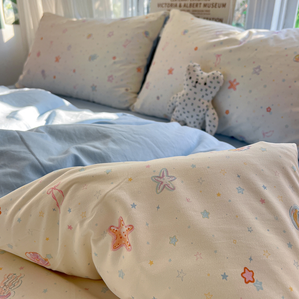 91家纺网 家纺一手货源 找家纺 水墨江南 2026新款加厚仿棉古法水洗棉小布袋款印花四件套 海底乐园