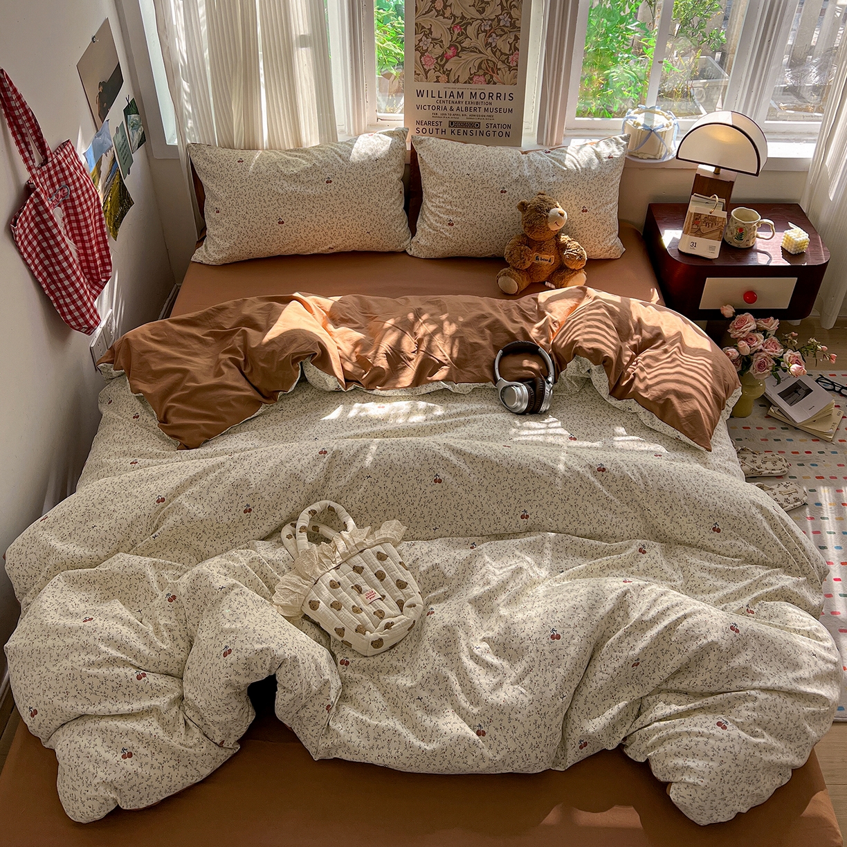 91家纺网 家纺一手货源 找家纺 水墨江南 2026新款加厚仿棉古法水洗棉小布袋款印花四件套 花园果果