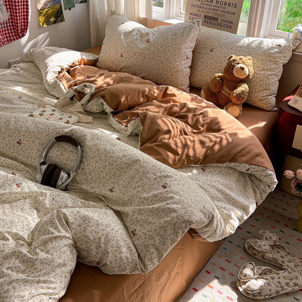 91家纺网 家纺一手货源 找家纺 水墨江南 2026新款加厚仿棉古法水洗棉小布袋款印花四件套 花园果果