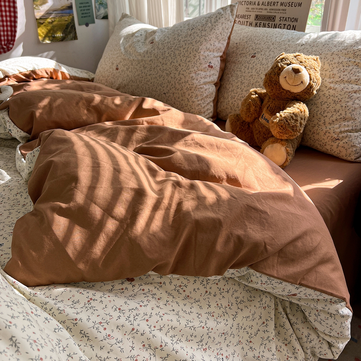 91家纺网 家纺一手货源 找家纺 水墨江南 2026新款加厚仿棉古法水洗棉小布袋款印花四件套 花园果果