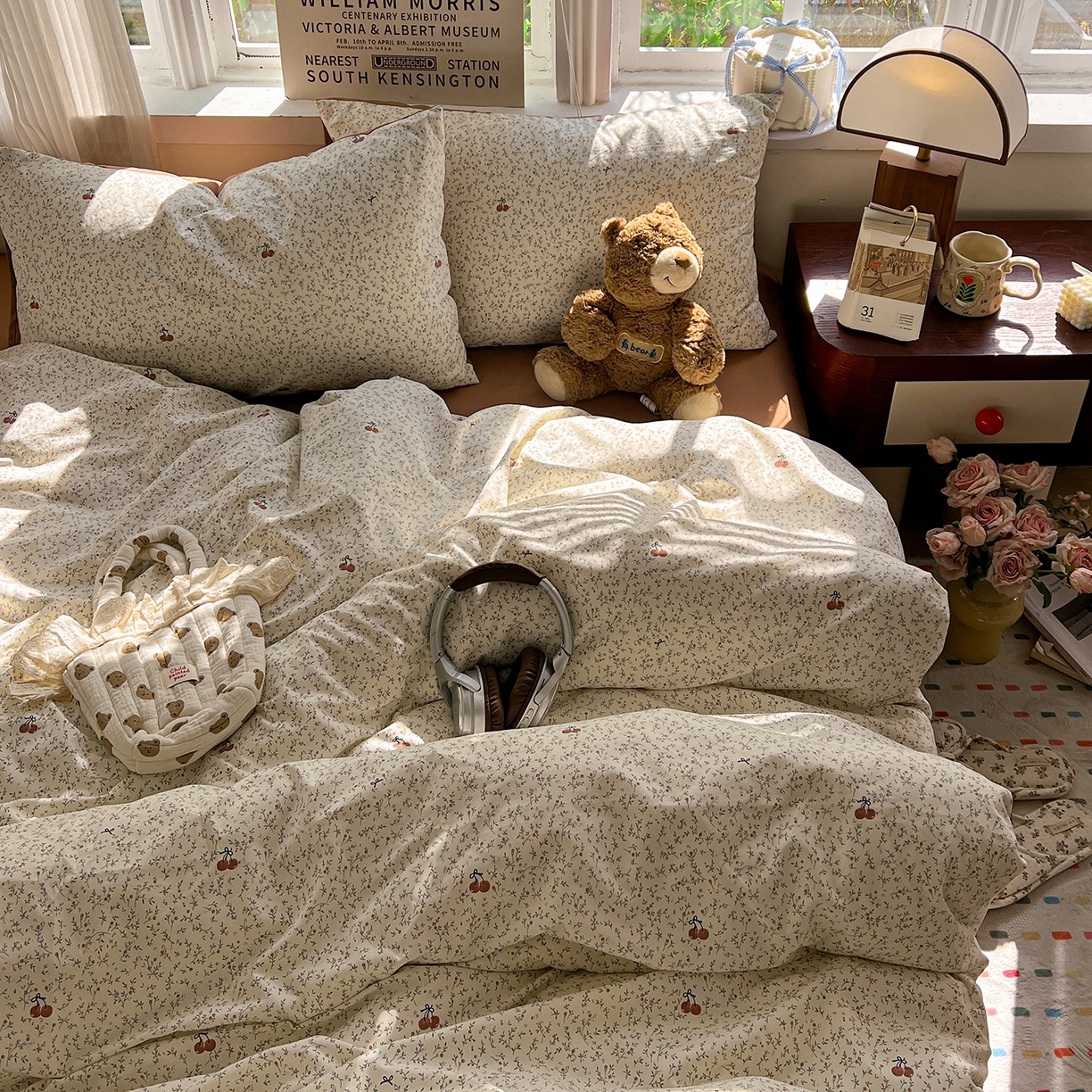 91家纺网 家纺一手货源 找家纺 水墨江南 2026新款加厚仿棉古法水洗棉小布袋款印花四件套 花园果果