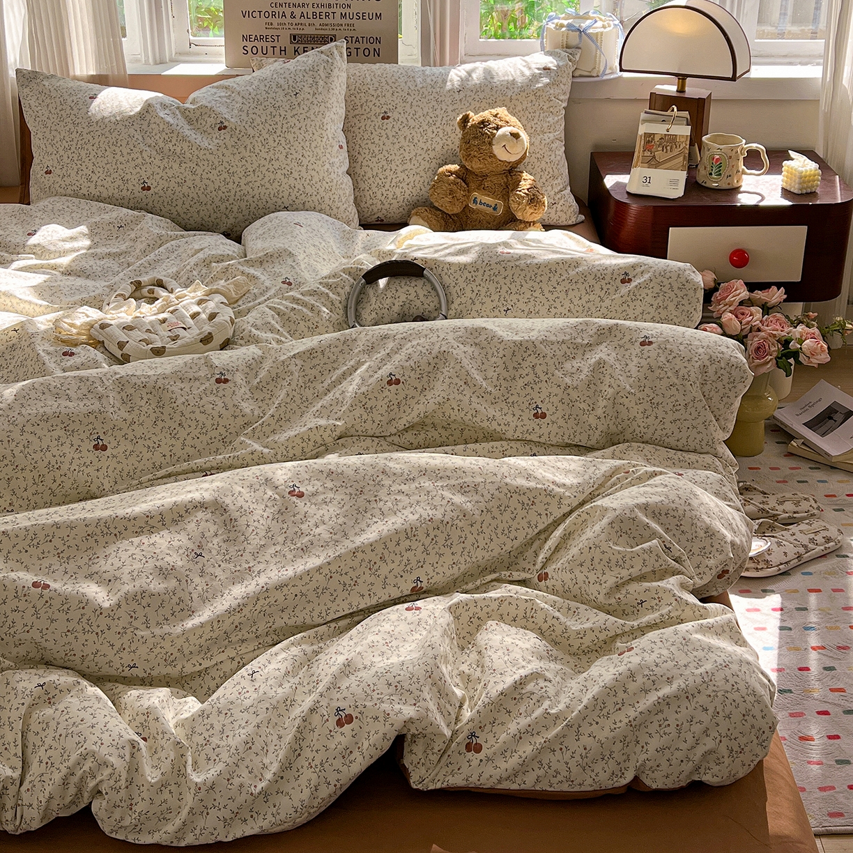 91家纺网 家纺一手货源 找家纺 水墨江南 2026新款加厚仿棉古法水洗棉小布袋款印花四件套 花园果果