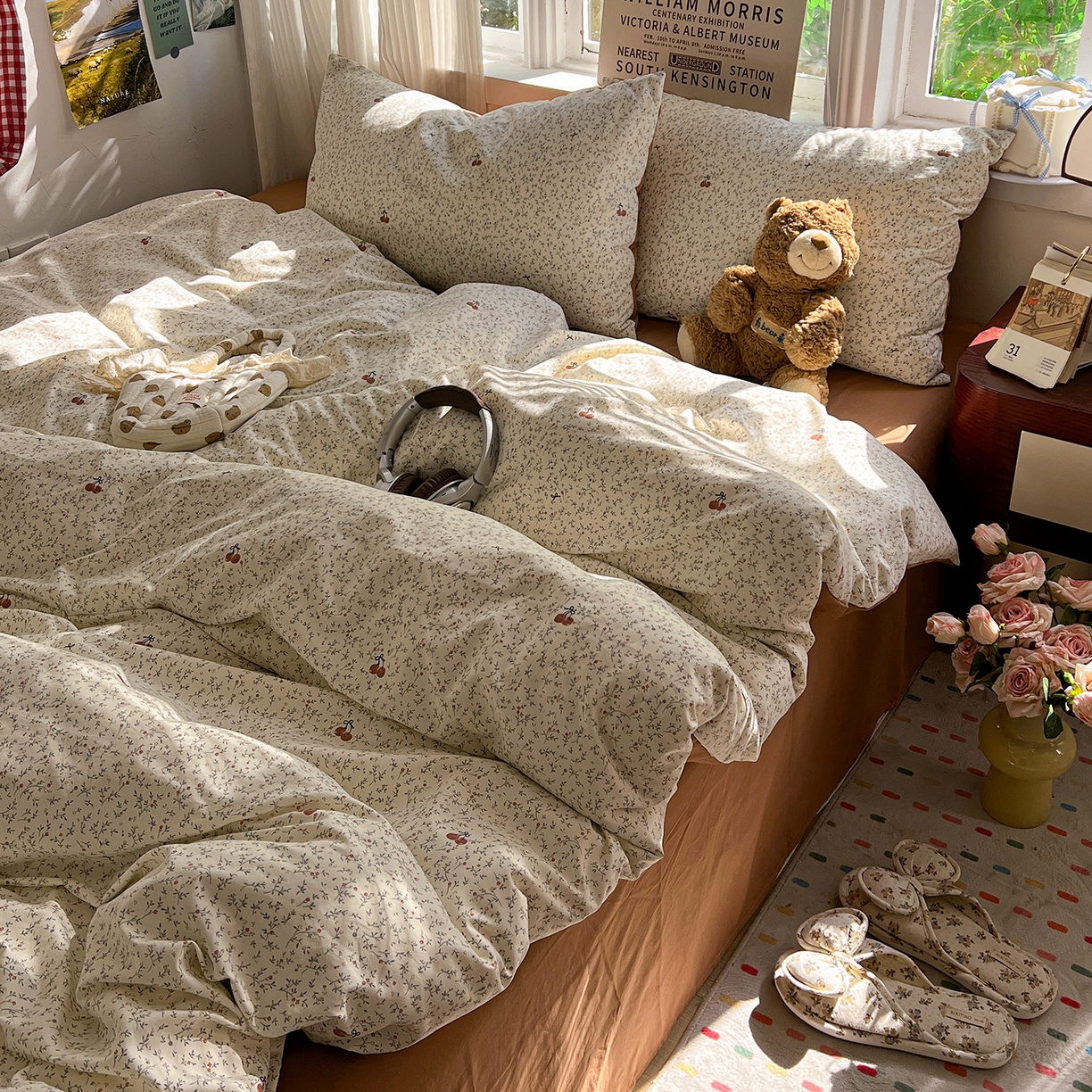 91家纺网 家纺一手货源 找家纺 水墨江南 2026新款加厚仿棉古法水洗棉小布袋款印花四件套 花园果果