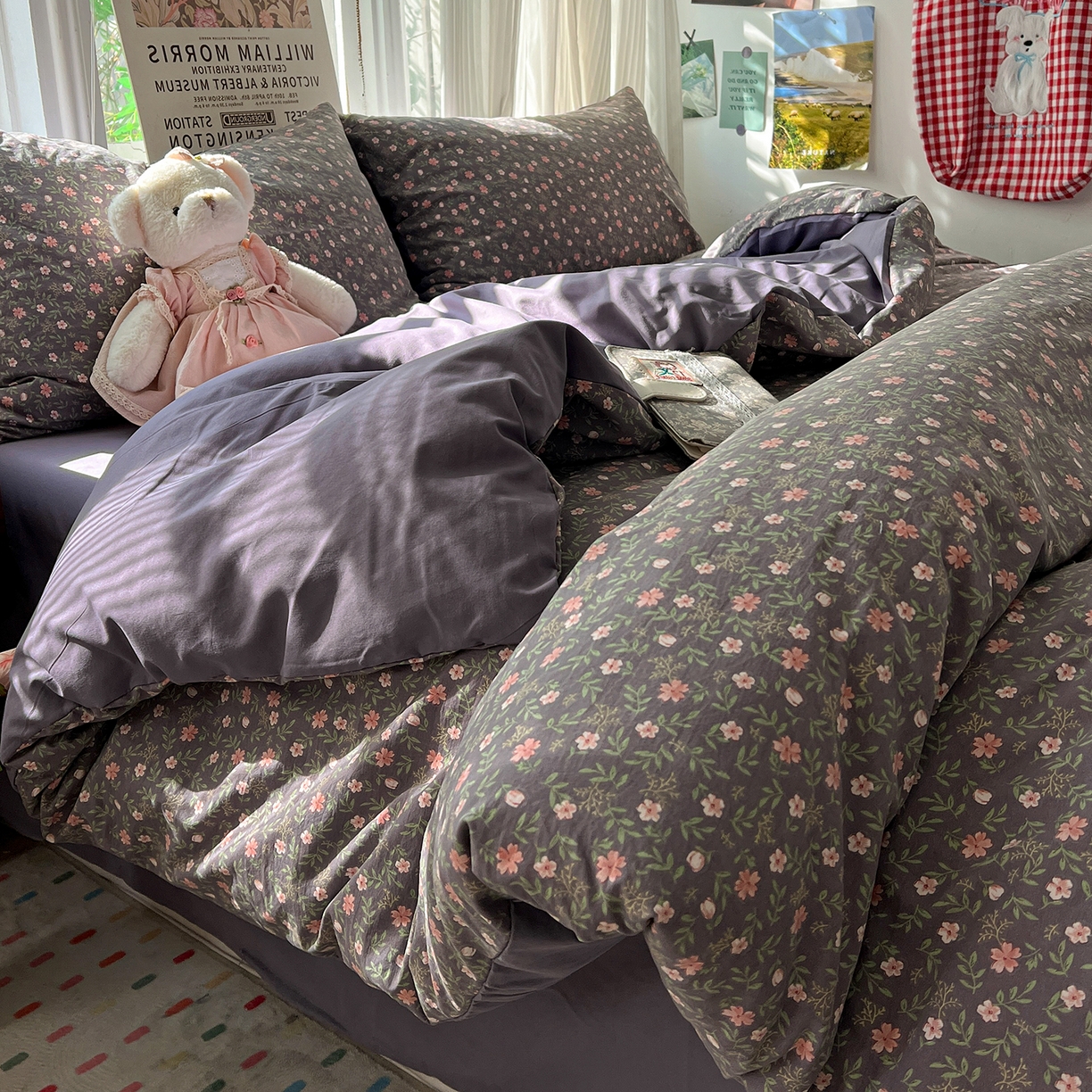 91家纺网 家纺一手货源 找家纺 水墨江南 2026新款加厚仿棉古法水洗棉小布袋款印花四件套 花园记