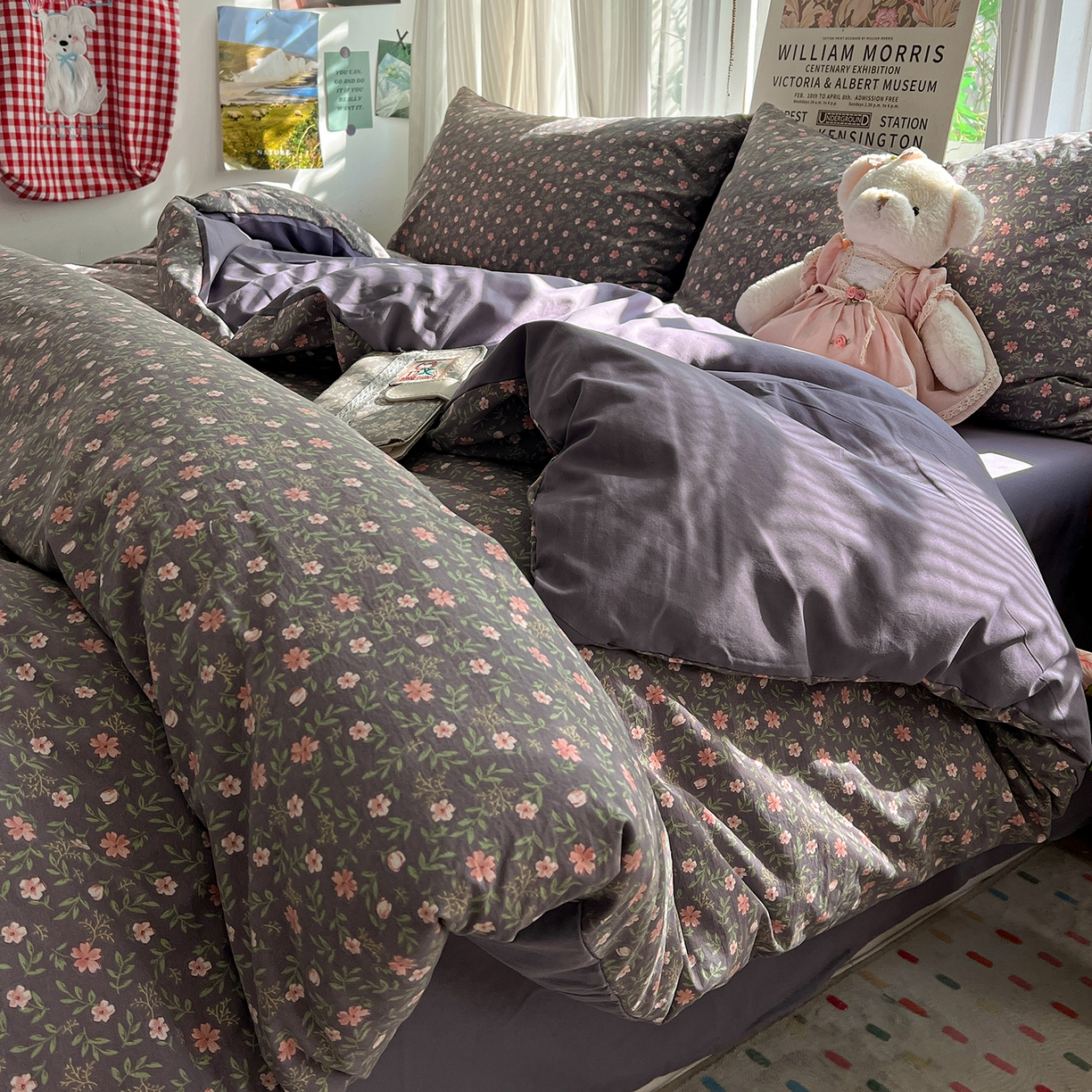 91家纺网 家纺一手货源 找家纺 水墨江南 2026新款加厚仿棉古法水洗棉小布袋款印花四件套 花园记