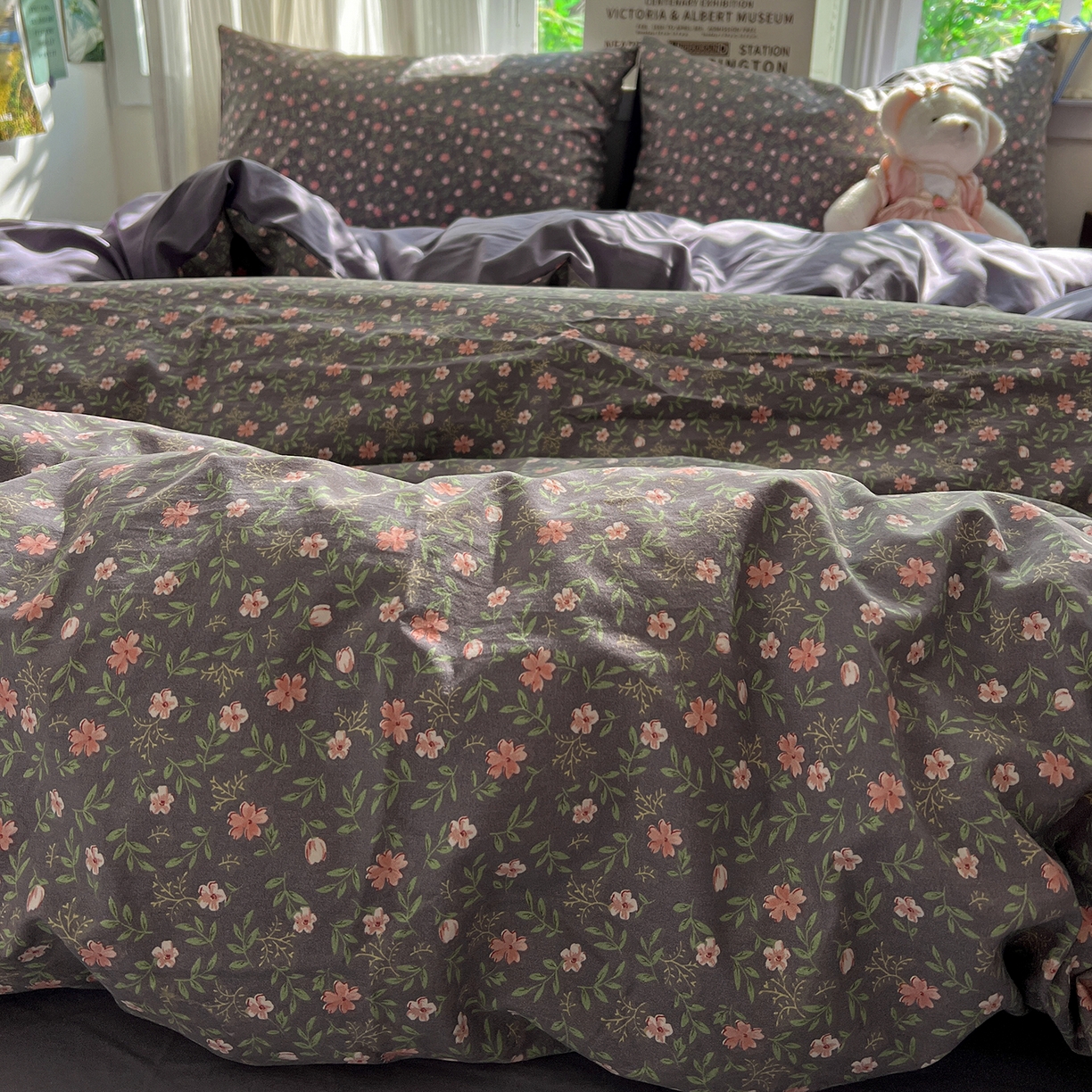 91家纺网 家纺一手货源 找家纺 水墨江南 2026新款加厚仿棉古法水洗棉小布袋款印花四件套 花园记