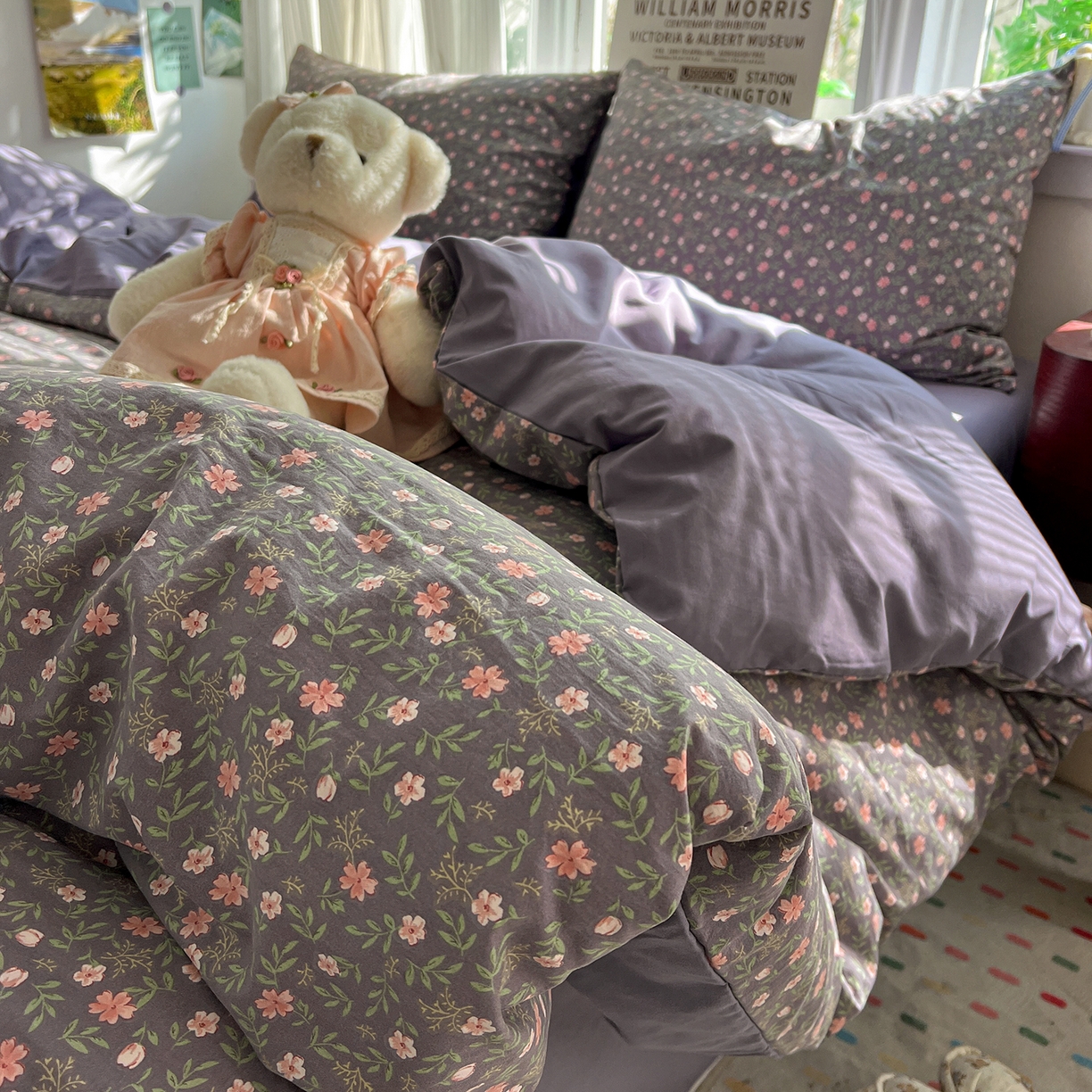 91家纺网 家纺一手货源 找家纺 水墨江南 2026新款加厚仿棉古法水洗棉小布袋款印花四件套 花园记