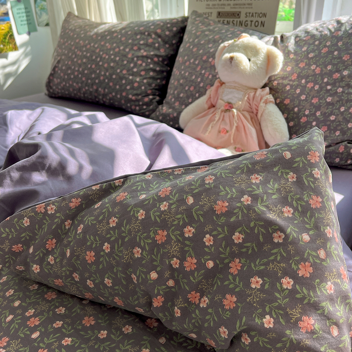 91家纺网 家纺一手货源 找家纺 水墨江南 2026新款加厚仿棉古法水洗棉小布袋款印花四件套 花园记