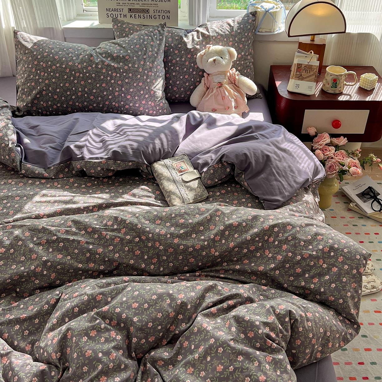 91家纺网 家纺一手货源 找家纺 水墨江南 2026新款加厚仿棉古法水洗棉小布袋款印花四件套 花园记