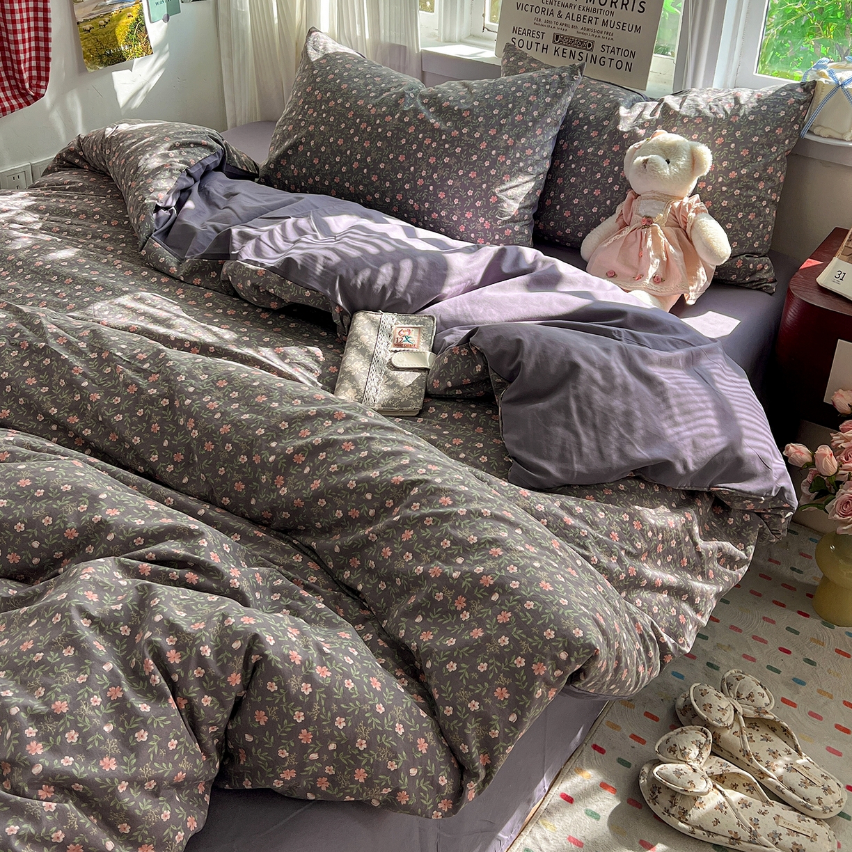 91家纺网 家纺一手货源 找家纺 水墨江南 2026新款加厚仿棉古法水洗棉小布袋款印花四件套 花园记