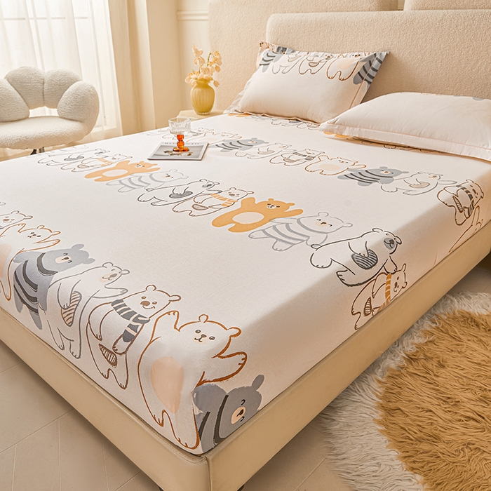 91家纺网 家纺一手货源 找家纺 名优家纺 2026新款纯色高密全棉纯棉床笠单床笠床笠单件 熊派对-米