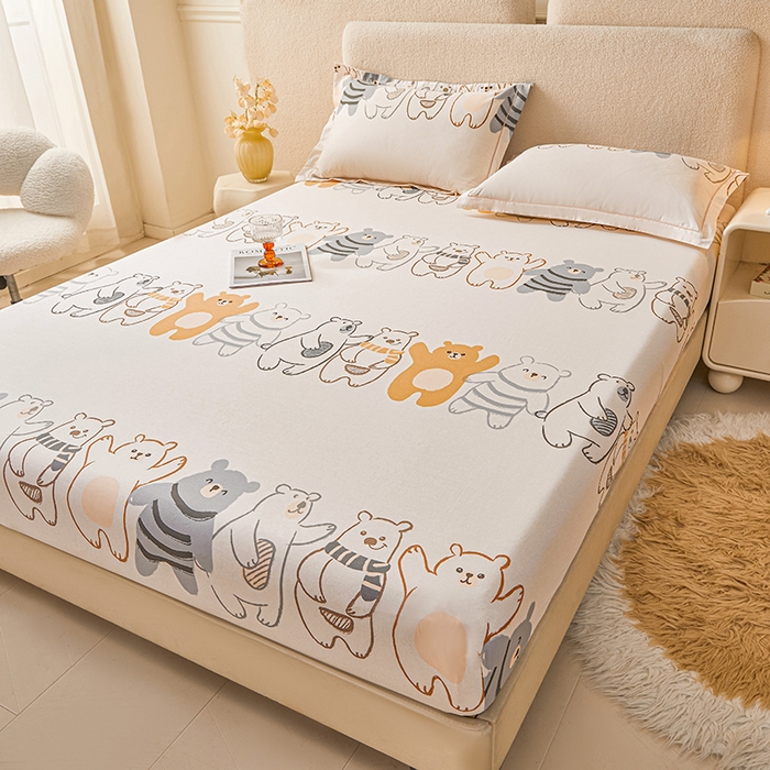 91家纺网 家纺一手货源 找家纺 名优家纺 2026新款纯色高密全棉纯棉床笠单床笠床笠单件 熊派对-米