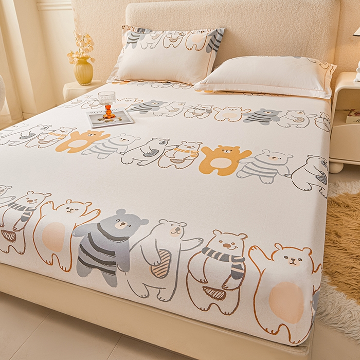 91家纺网 家纺一手货源 找家纺 名优家纺 2026新款纯色高密全棉纯棉床笠单床笠床笠单件 熊派对-米