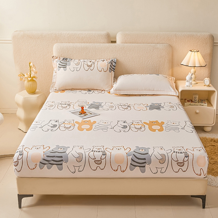 91家纺网 家纺一手货源 找家纺 名优家纺 2026新款纯色高密全棉纯棉床笠单床笠床笠单件 熊派对-米