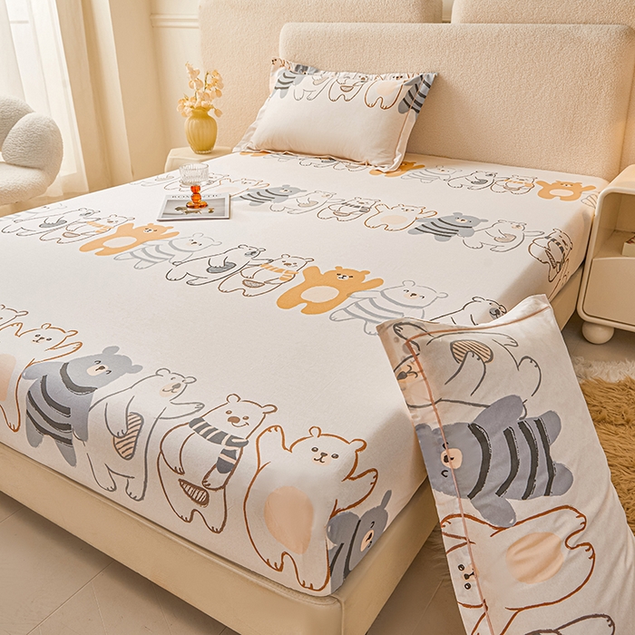 91家纺网 家纺一手货源 找家纺 名优家纺 2026新款纯色高密全棉纯棉床笠单床笠床笠单件 熊派对-米