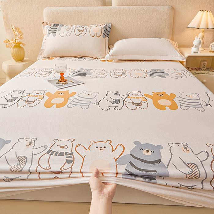 91家纺网 家纺一手货源 找家纺 名优家纺 2026新款纯色高密全棉纯棉床笠单床笠床笠单件 熊派对-米