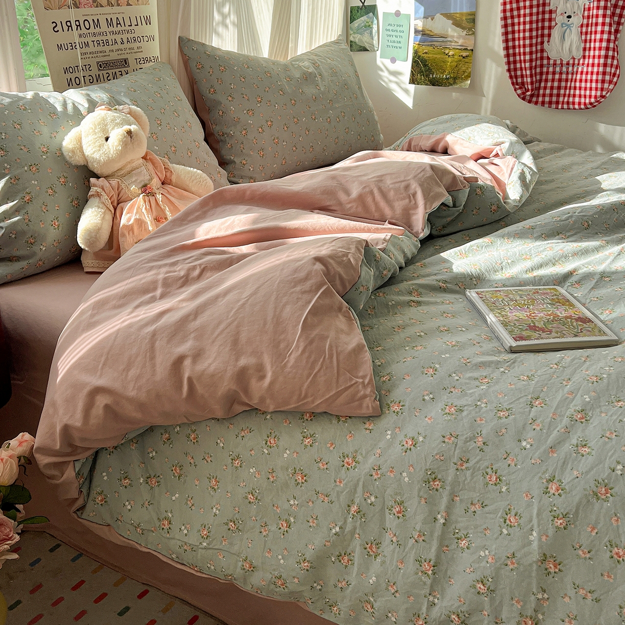 91家纺网 家纺一手货源 找家纺 水墨江南 2026新款加厚仿棉古法水洗棉小布袋款印花四件套 秘密花园