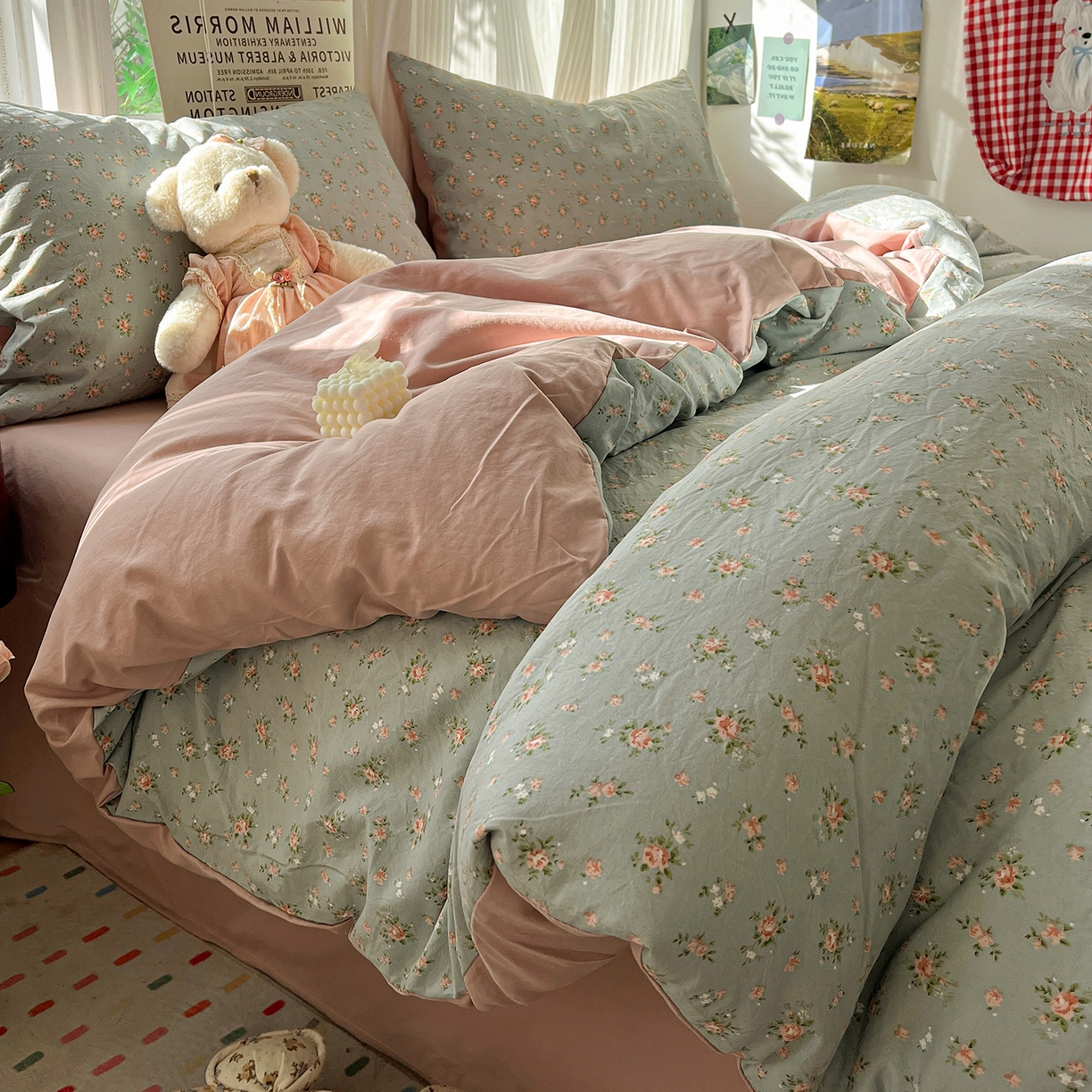 91家纺网 家纺一手货源 找家纺 水墨江南 2026新款加厚仿棉古法水洗棉小布袋款印花四件套 秘密花园