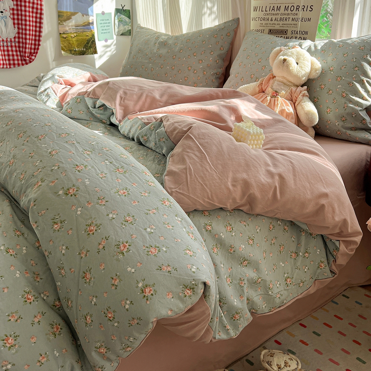 91家纺网 家纺一手货源 找家纺 水墨江南 2026新款加厚仿棉古法水洗棉小布袋款印花四件套 秘密花园