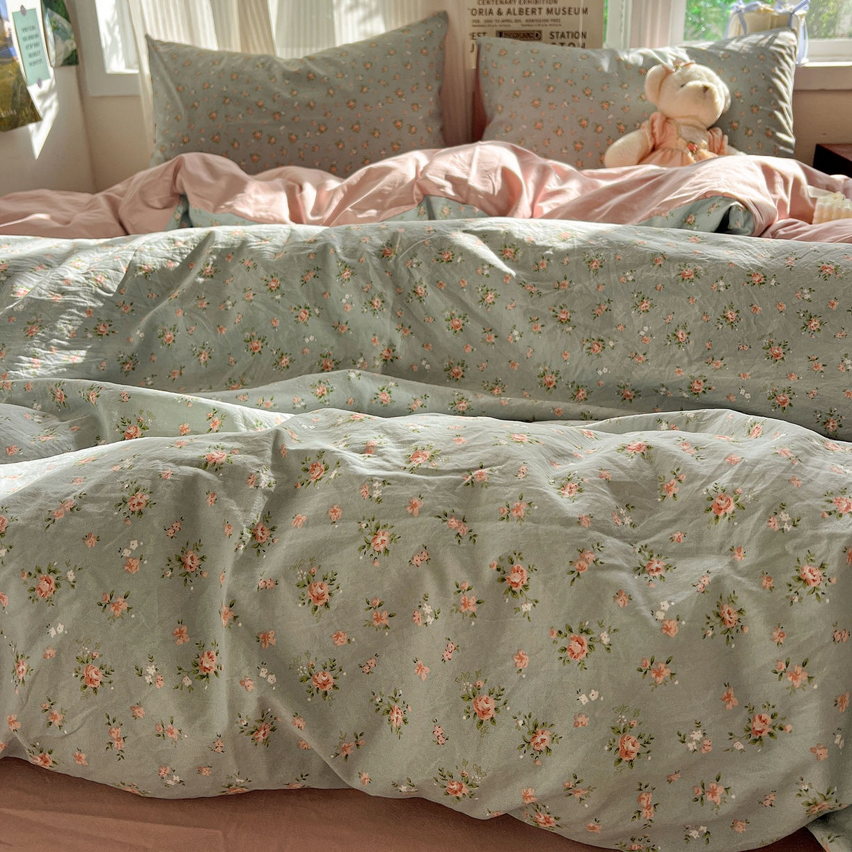 91家纺网 家纺一手货源 找家纺 水墨江南 2026新款加厚仿棉古法水洗棉小布袋款印花四件套 秘密花园