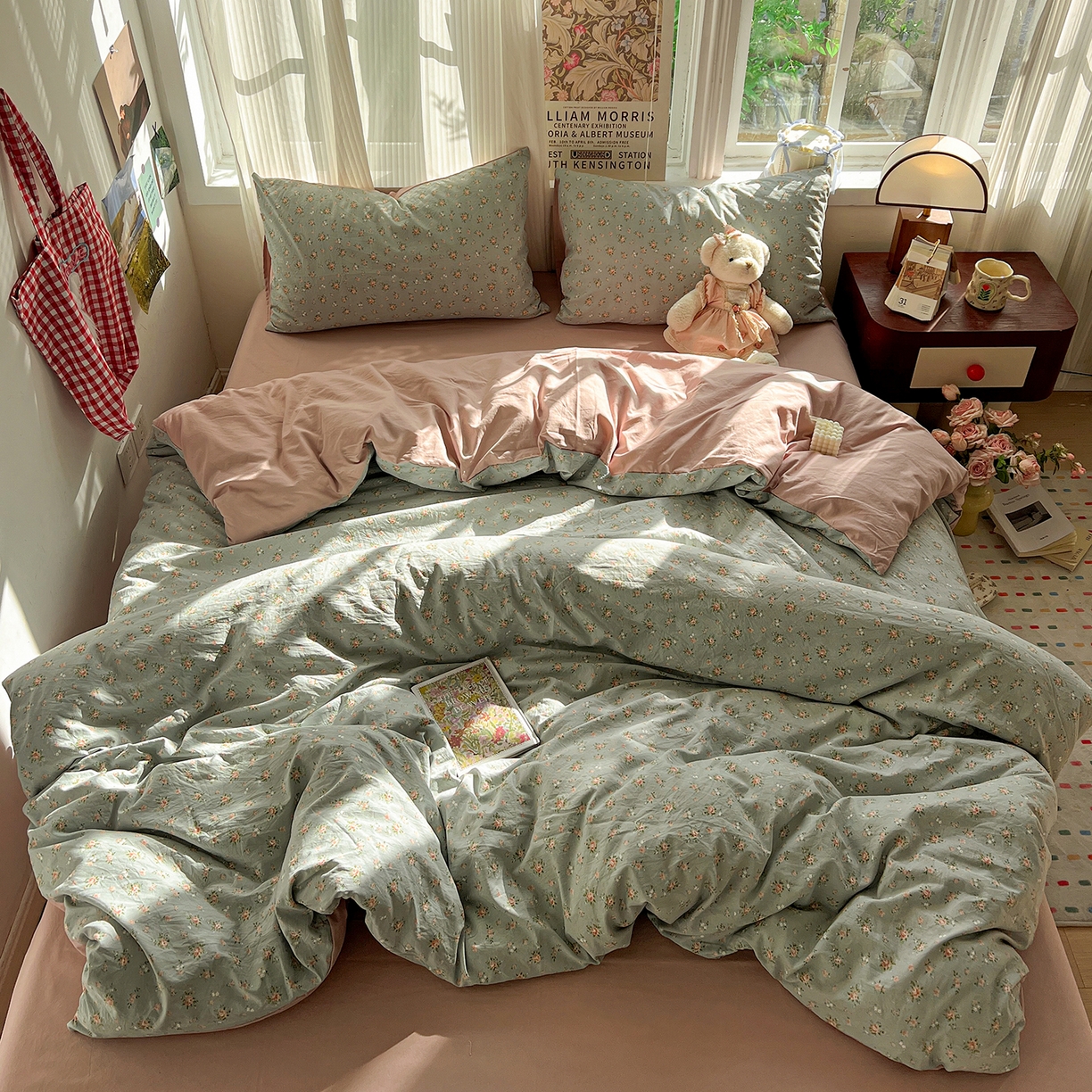 91家纺网 家纺一手货源 找家纺 水墨江南 2026新款加厚仿棉古法水洗棉小布袋款印花四件套 秘密花园