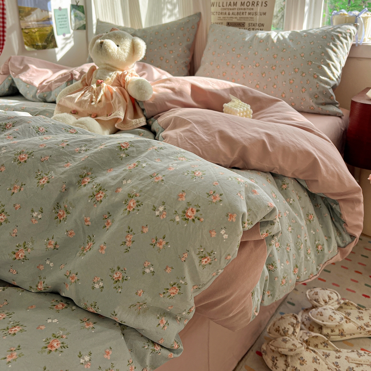 91家纺网 家纺一手货源 找家纺 水墨江南 2026新款加厚仿棉古法水洗棉小布袋款印花四件套 秘密花园