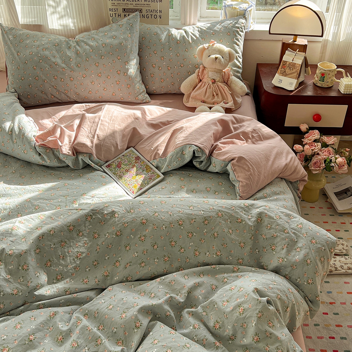 91家纺网 家纺一手货源 找家纺 水墨江南 2026新款加厚仿棉古法水洗棉小布袋款印花四件套 秘密花园