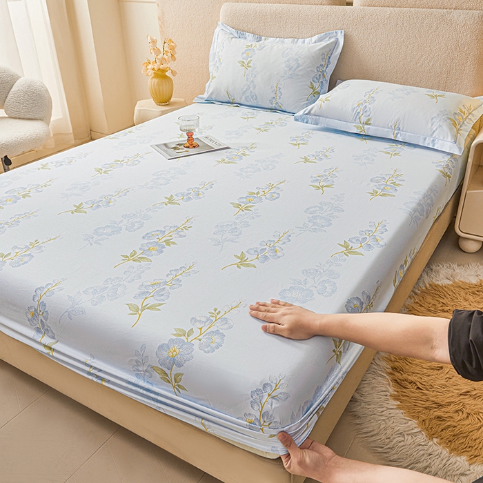 名优家纺 2026新款纯色高密全棉纯棉床笠单床笠床笠单件 绣花仙-蓝