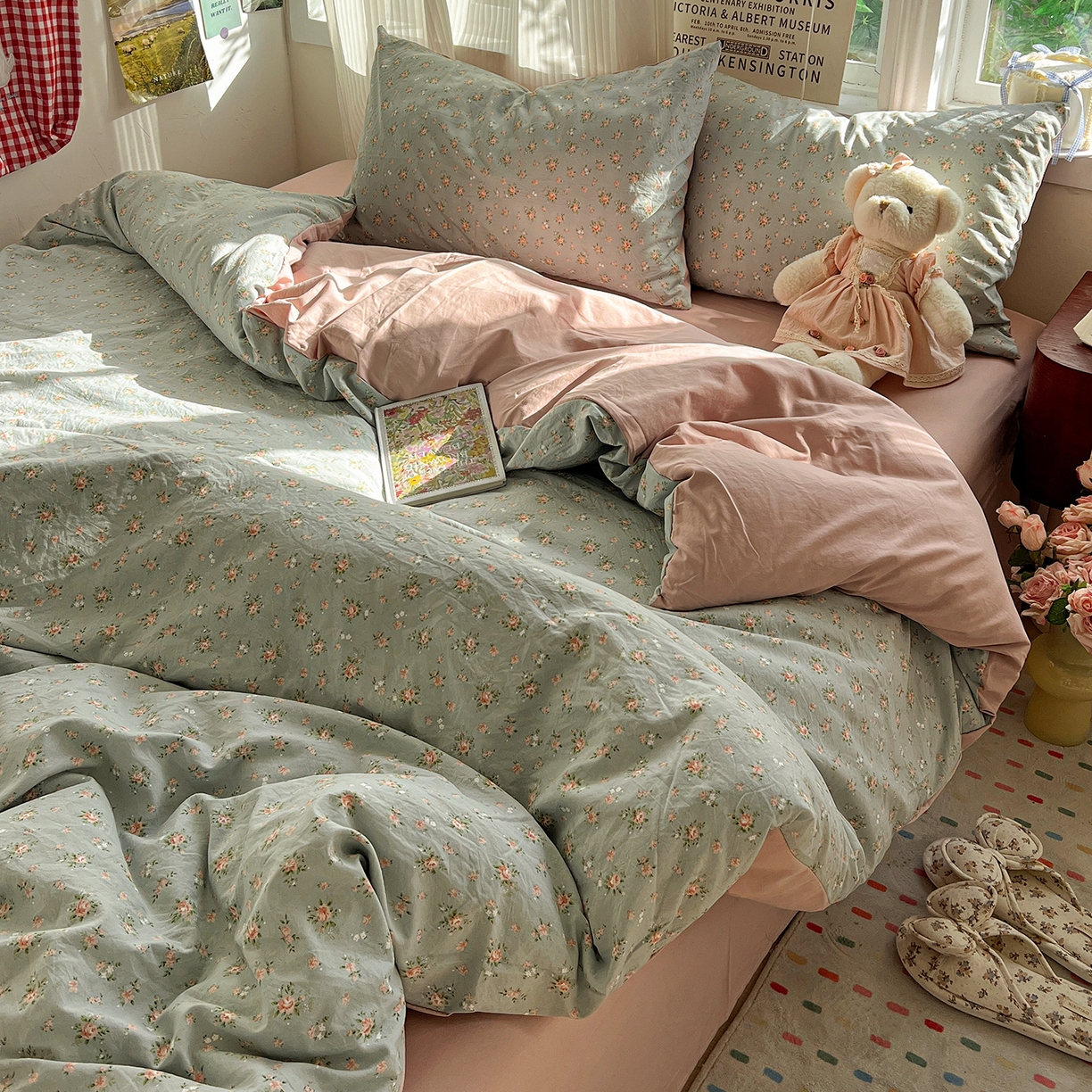 91家纺网 家纺一手货源 找家纺 水墨江南 2026新款加厚仿棉古法水洗棉小布袋款印花四件套 秘密花园