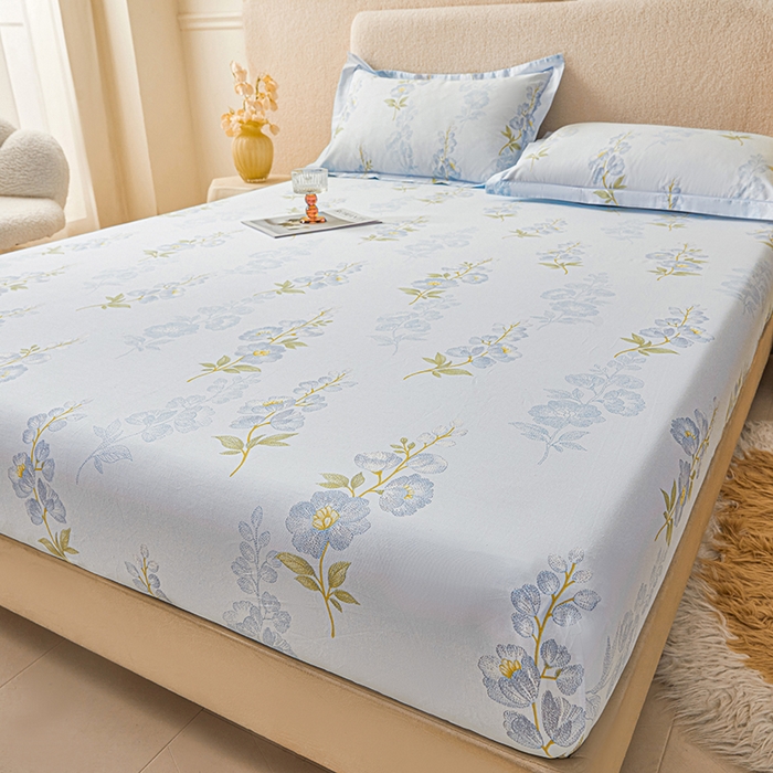 91家纺网 家纺一手货源 找家纺 名优家纺 2026新款纯色高密全棉纯棉床笠单床笠床笠单件 绣花仙-蓝