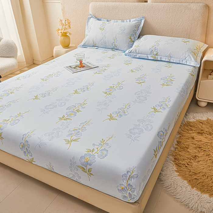 91家纺网 家纺一手货源 找家纺 名优家纺 2026新款纯色高密全棉纯棉床笠单床笠床笠单件 绣花仙-蓝