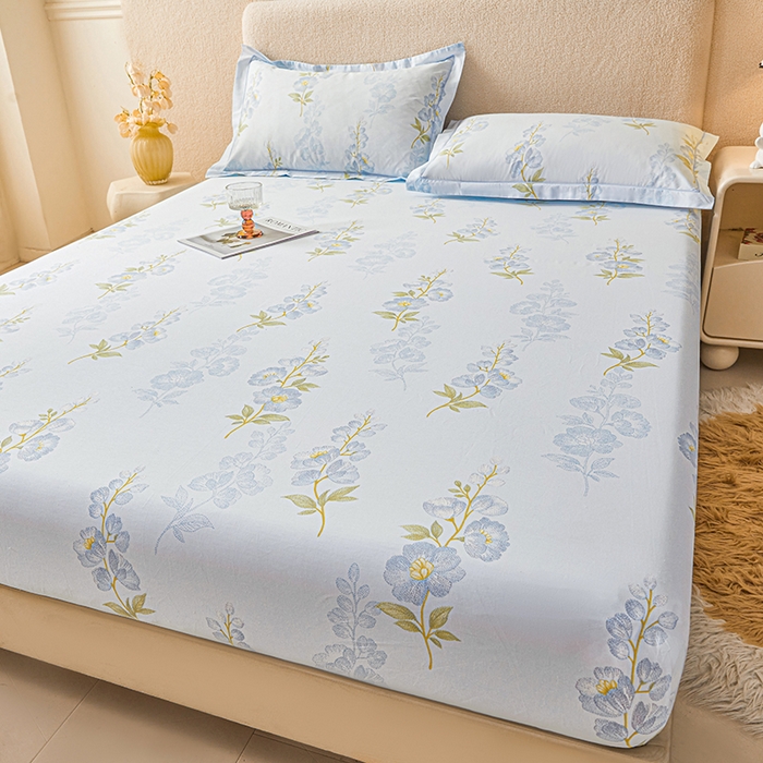 91家纺网 家纺一手货源 找家纺 名优家纺 2026新款纯色高密全棉纯棉床笠单床笠床笠单件 绣花仙-蓝