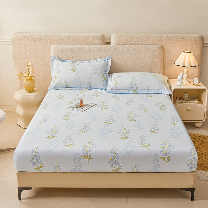 91家纺网 家纺一手货源 找家纺 名优家纺 2026新款纯色高密全棉纯棉床笠单床笠床笠单件 绣花仙-蓝