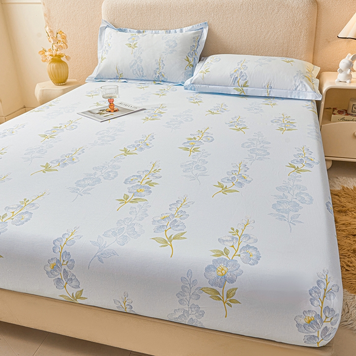 91家纺网 家纺一手货源 找家纺 名优家纺 2026新款纯色高密全棉纯棉床笠单床笠床笠单件 绣花仙-蓝