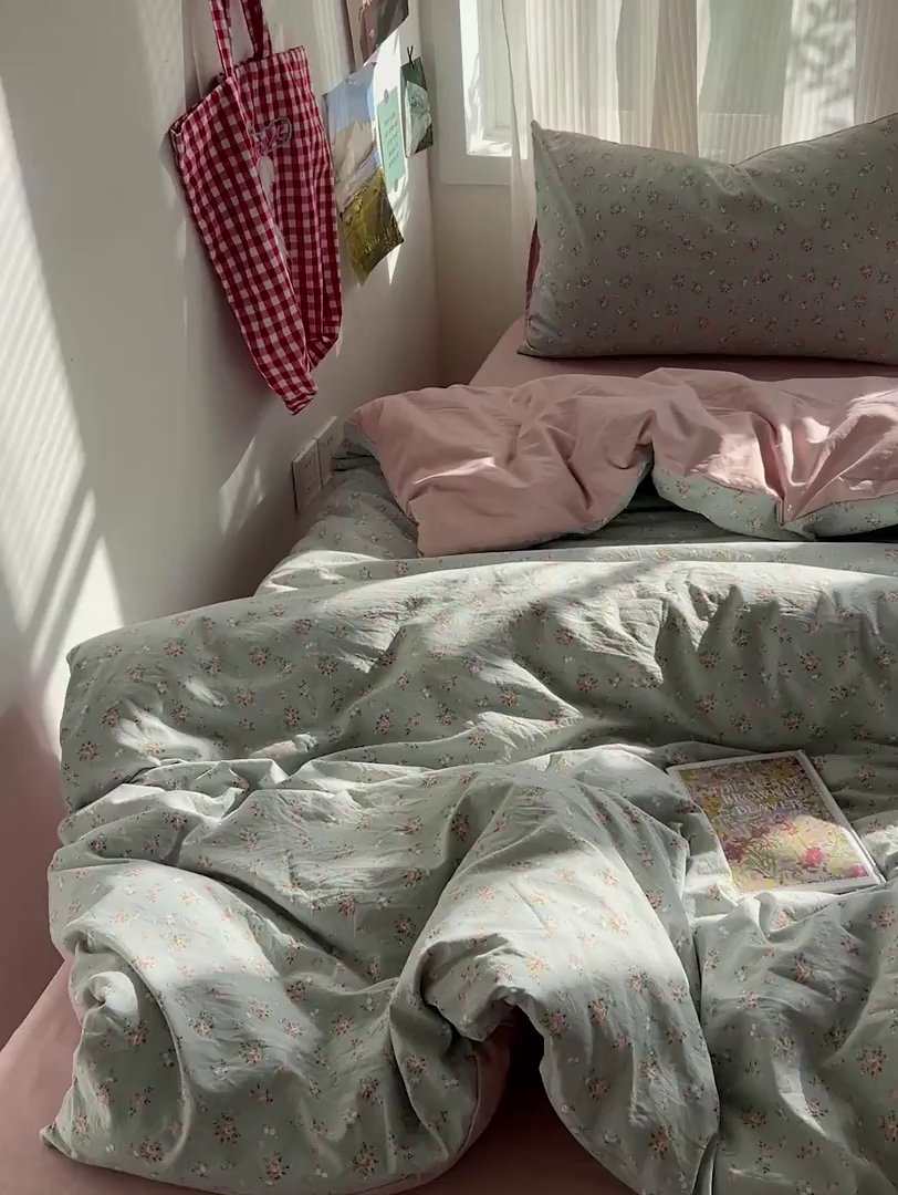 91家纺网 家纺一手货源 找家纺 水墨江南 2026新款加厚仿棉古法水洗棉小布袋款印花四件套 秘密花园