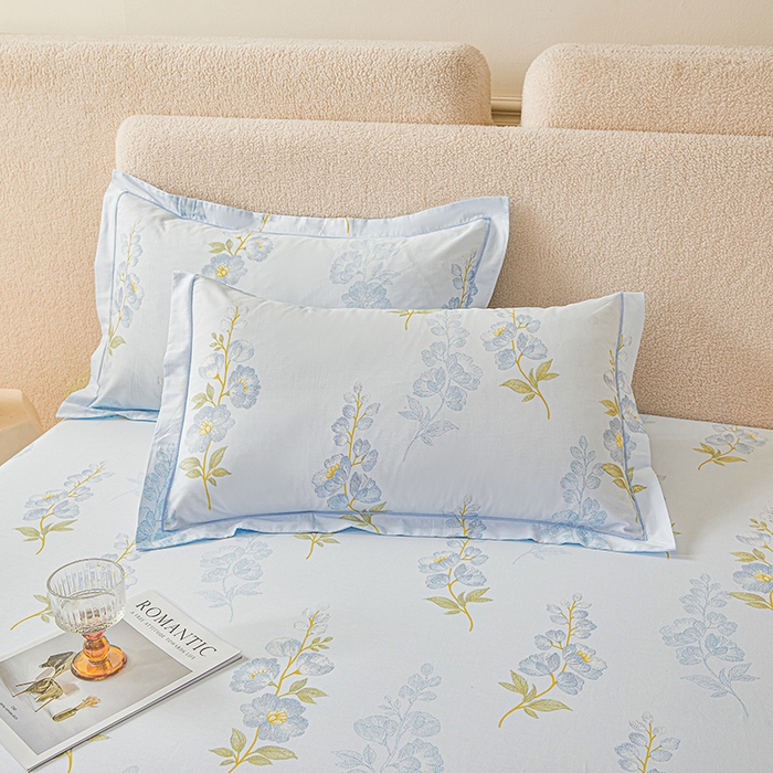 91家纺网 家纺一手货源 找家纺 名优家纺 2026新款纯色高密全棉纯棉床笠单床笠床笠单件 绣花仙-蓝