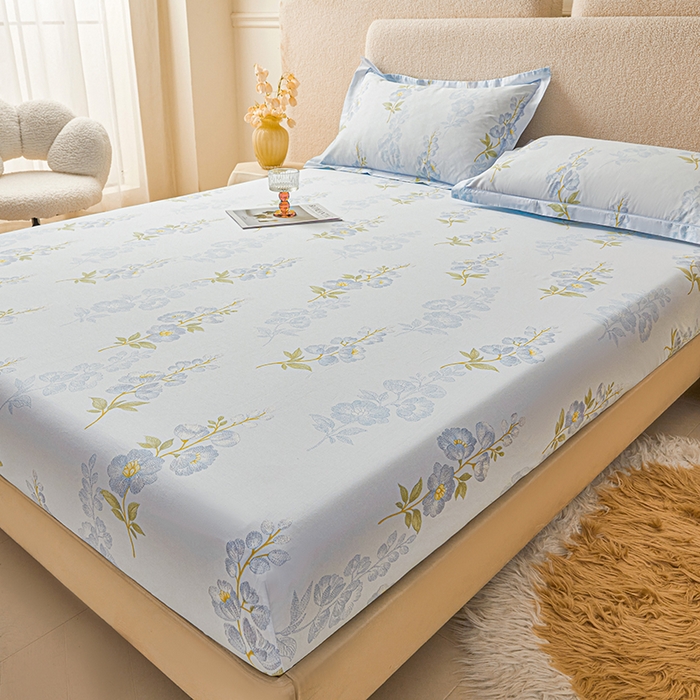 91家纺网 家纺一手货源 找家纺 名优家纺 2026新款纯色高密全棉纯棉床笠单床笠床笠单件 绣花仙-蓝