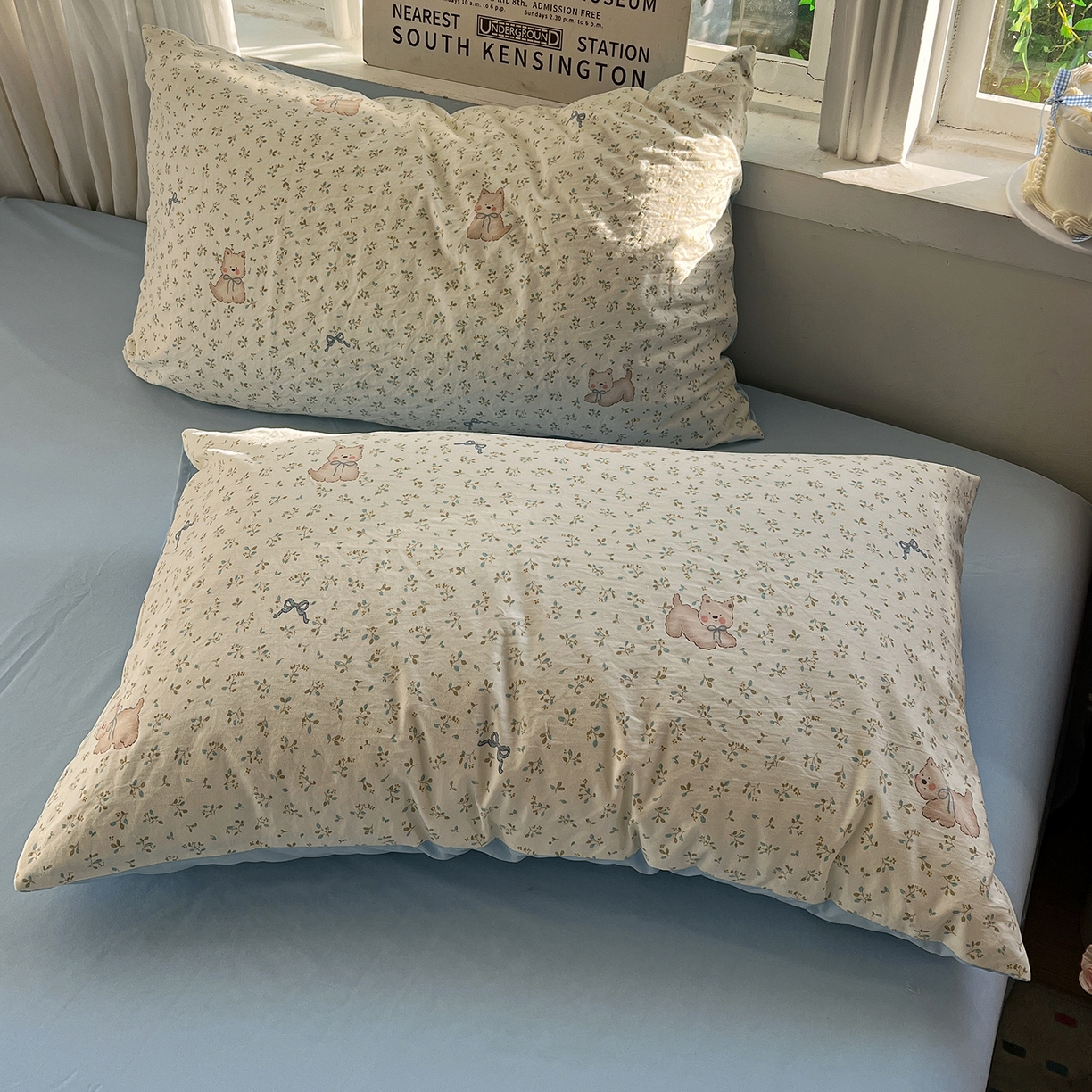 91家纺网 家纺一手货源 找家纺 水墨江南 2026新款加厚仿棉古法水洗棉小布袋款印花四件套 奶萌狗