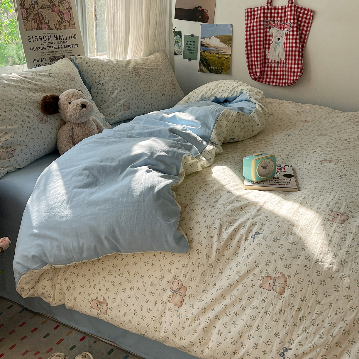 91家纺网 家纺一手货源 找家纺 水墨江南 2026新款加厚仿棉古法水洗棉小布袋款印花四件套 奶萌狗