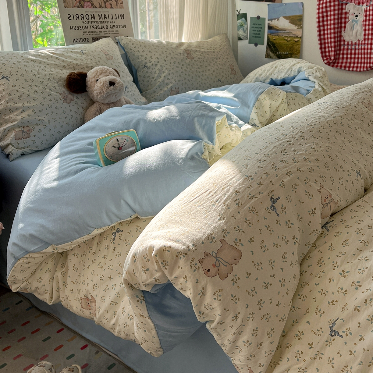 91家纺网 家纺一手货源 找家纺 水墨江南 2026新款加厚仿棉古法水洗棉小布袋款印花四件套 奶萌狗