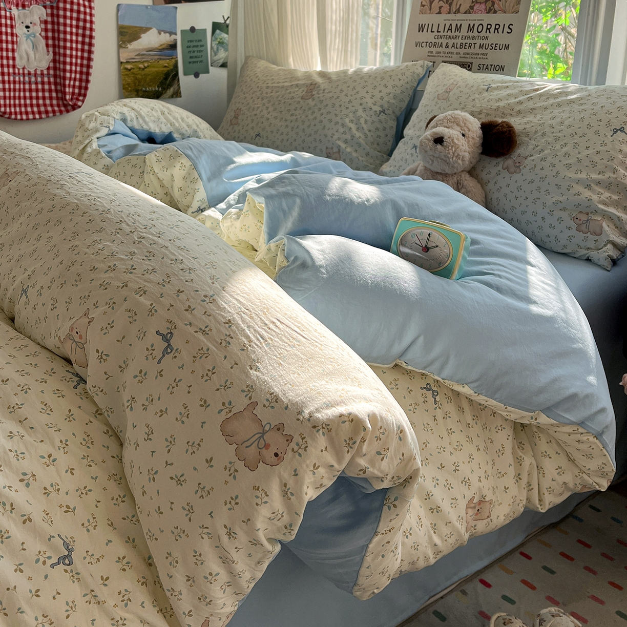 91家纺网 家纺一手货源 找家纺 水墨江南 2026新款加厚仿棉古法水洗棉小布袋款印花四件套 奶萌狗