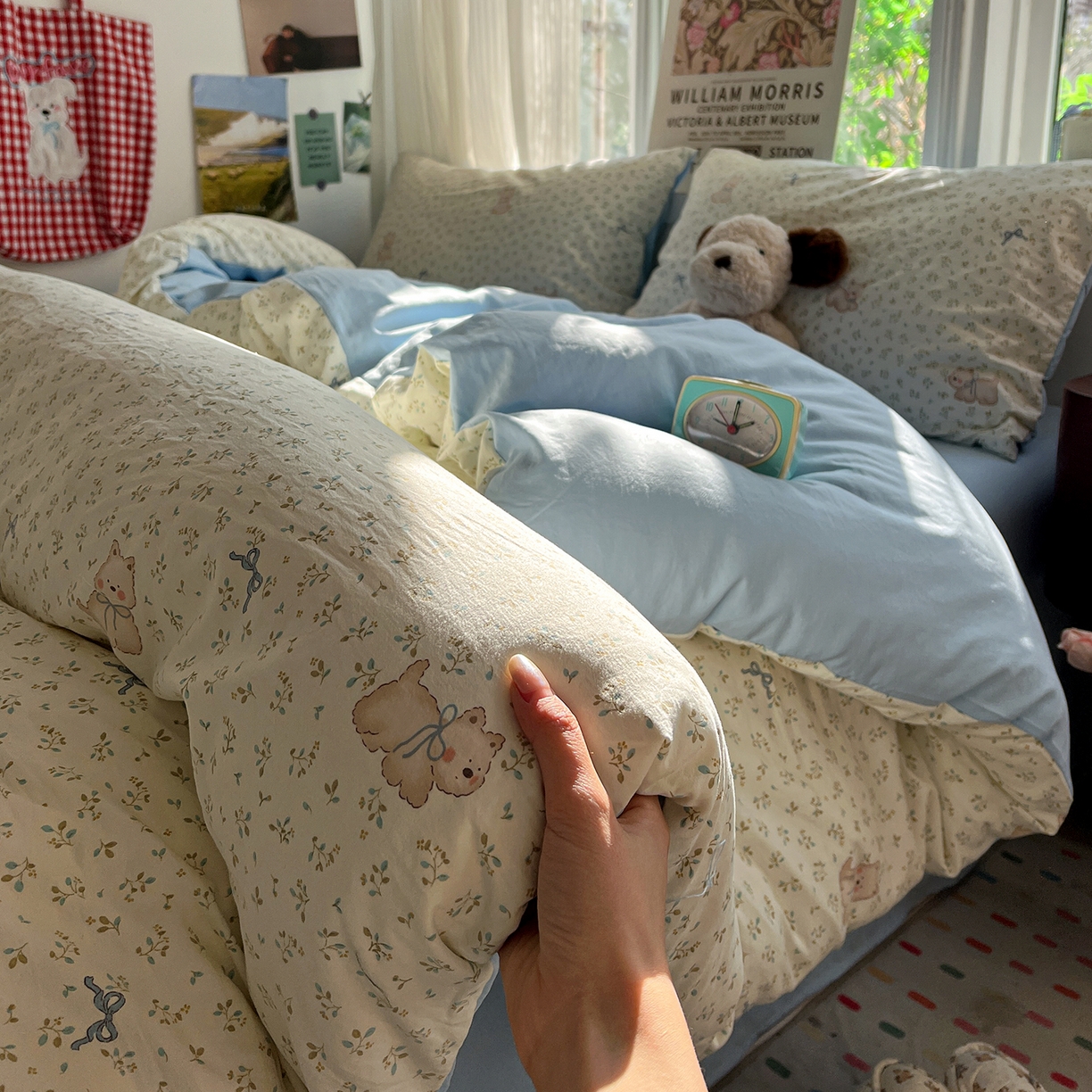 91家纺网 家纺一手货源 找家纺 水墨江南 2026新款加厚仿棉古法水洗棉小布袋款印花四件套 奶萌狗