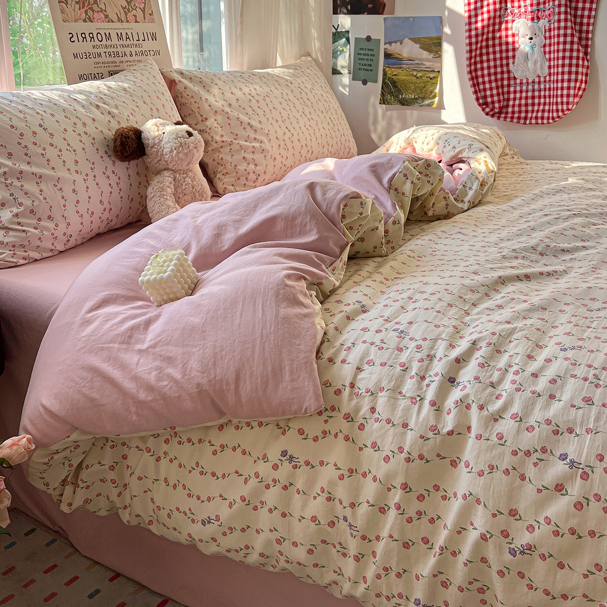 91家纺网 家纺一手货源 找家纺 水墨江南 2026新款加厚仿棉古法水洗棉小布袋款印花四件套 拾花季