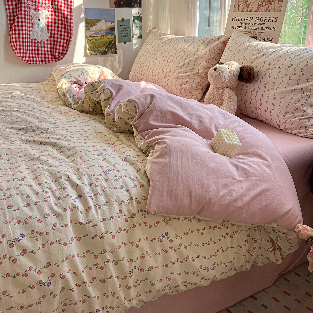 91家纺网 家纺一手货源 找家纺 水墨江南 2026新款加厚仿棉古法水洗棉小布袋款印花四件套 拾花季