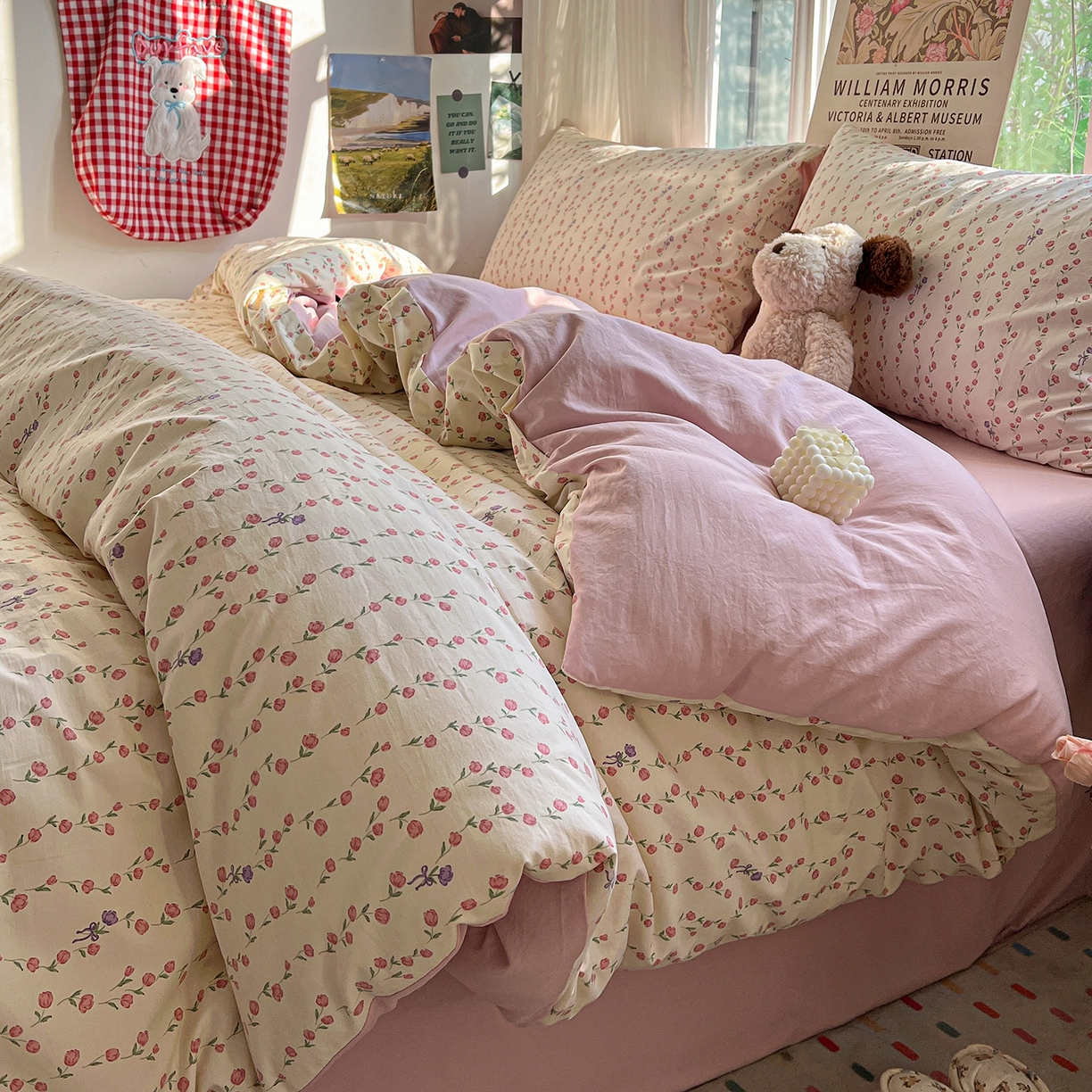 91家纺网 家纺一手货源 找家纺 水墨江南 2026新款加厚仿棉古法水洗棉小布袋款印花四件套 拾花季