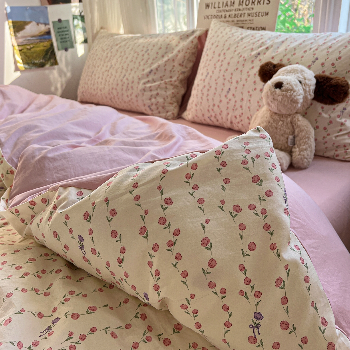 91家纺网 家纺一手货源 找家纺 水墨江南 2026新款加厚仿棉古法水洗棉小布袋款印花四件套 拾花季